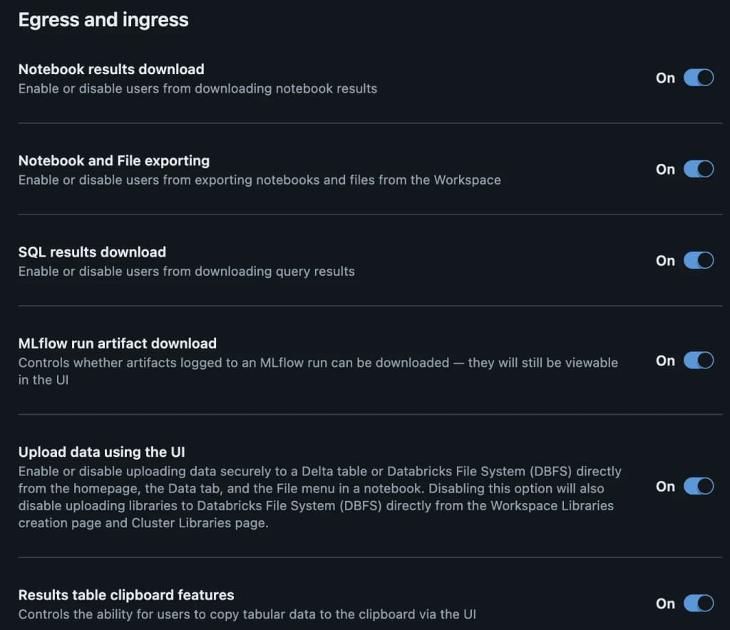 Workspace egress settings